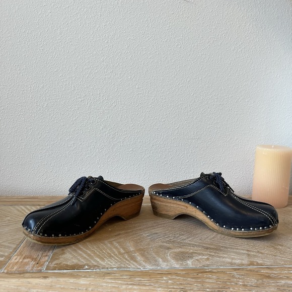 Bastad Original Leather Swedish Clogs Blue Tie Size 36 Cottage Core European - Picture 5 of 11